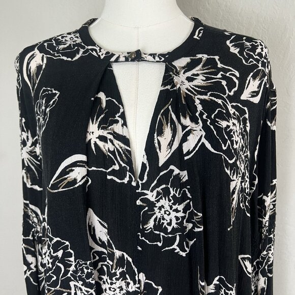 Free People Tunic Mini Dress Boho Black Long Sleeve V-Neck Swing Size Medium - Picture 2 of 12